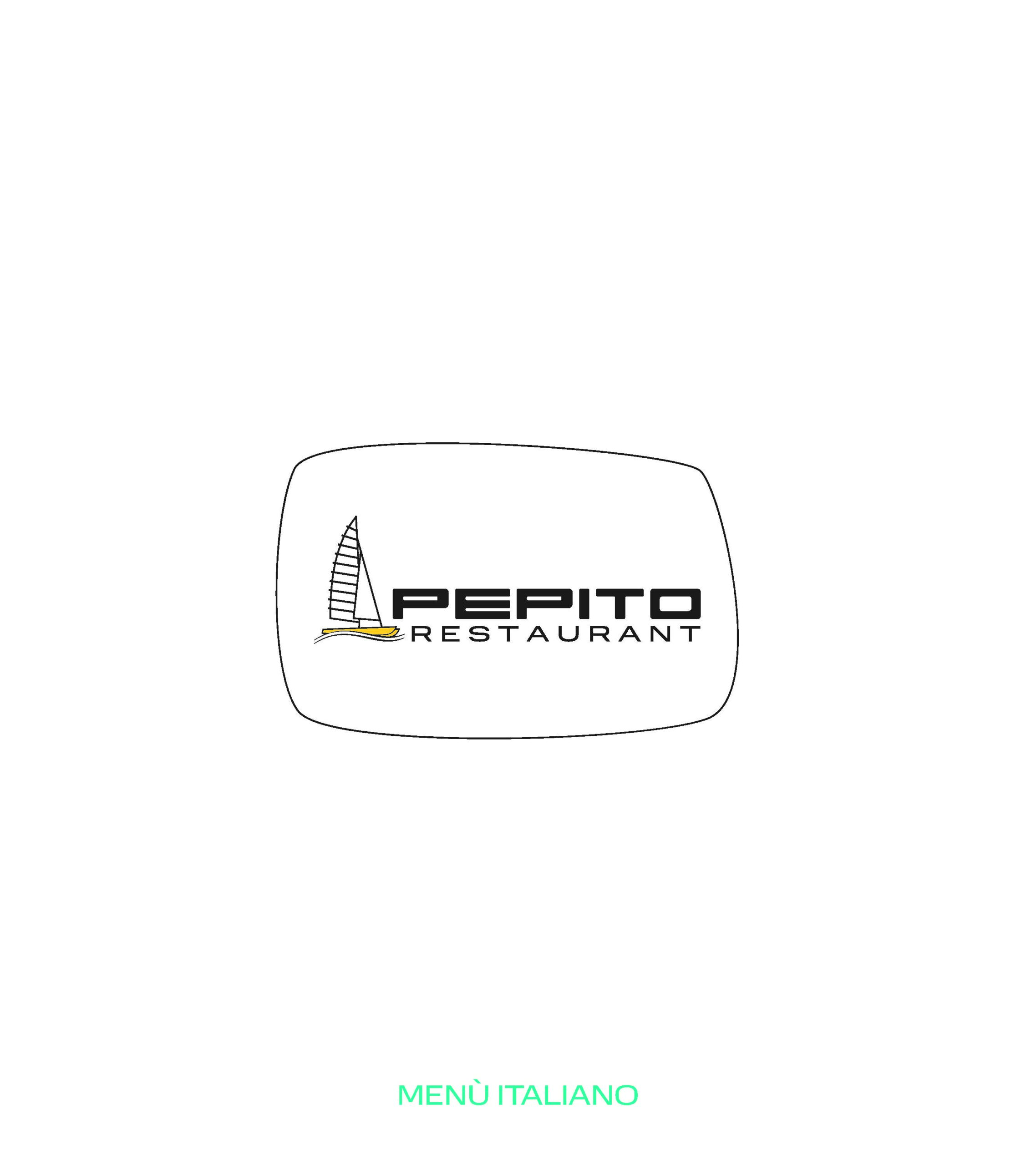 Das Logo des Restaurants Pepito zeigt auf weißem Hintergrund ein stilisiertes Segelboot und einen fetten Text. Darunter steht MENÙ ITALIANO in grünen Großbuchstaben am unteren Rand des Bildes.
